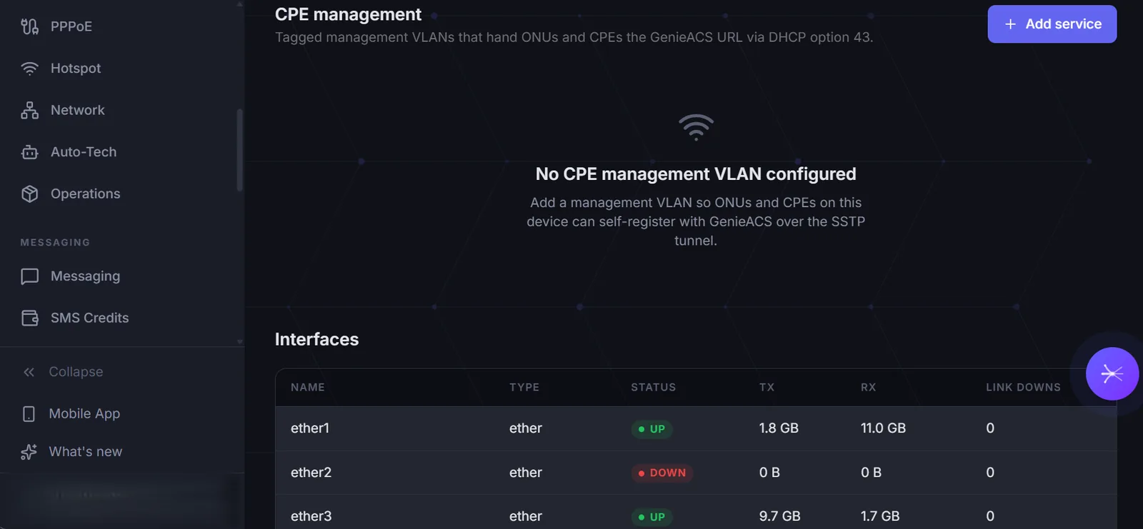 FyberPay CPE management view