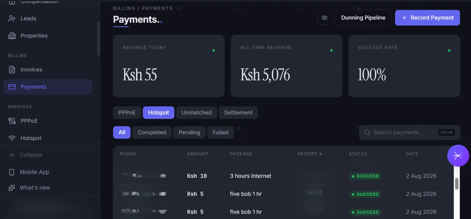 FyberPay payments ledger