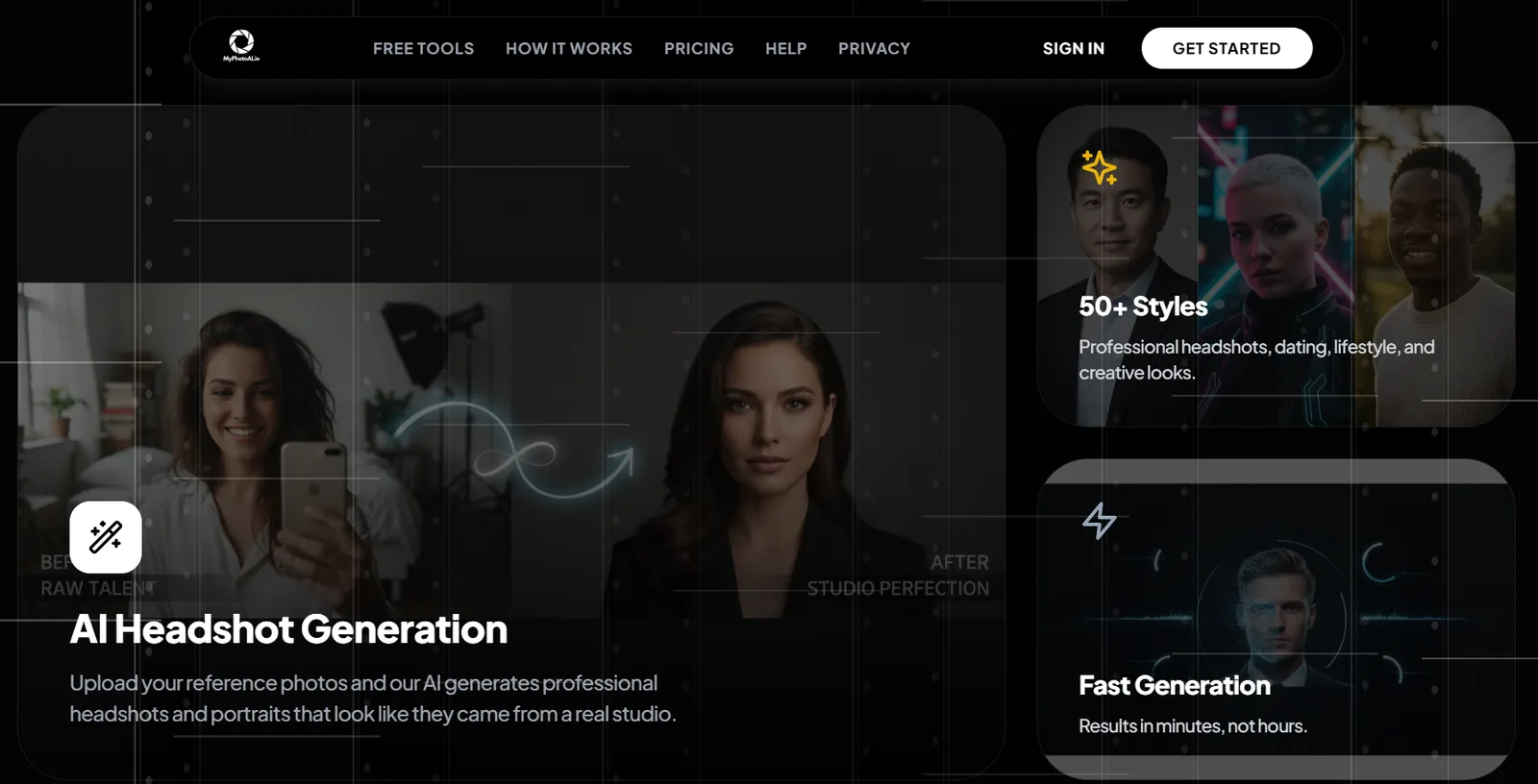 MyPhotoAI headshot generation section
